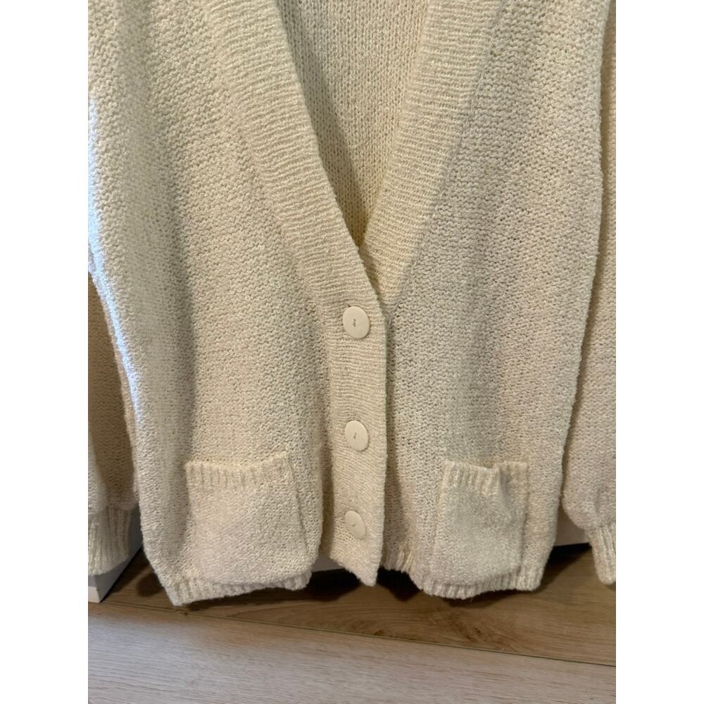 Cream Chunky Knit Grandpa Cardigan Oversized Vintage Style Sweater L ✨ - Picture 3 of 6
